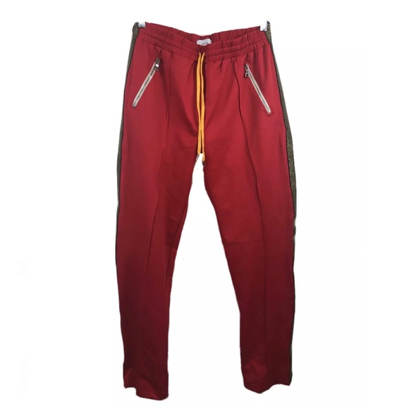 RHUDE Red Rayon Gold Side Stripe Traxedo Pants Med